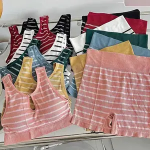 PW191 Bra Celana Wanita One Set Olahraga Running Berenang Gym Yoga Satu Set Celana Dan Bra Motif Garis Bahan Bisa Melar Stretch Sport