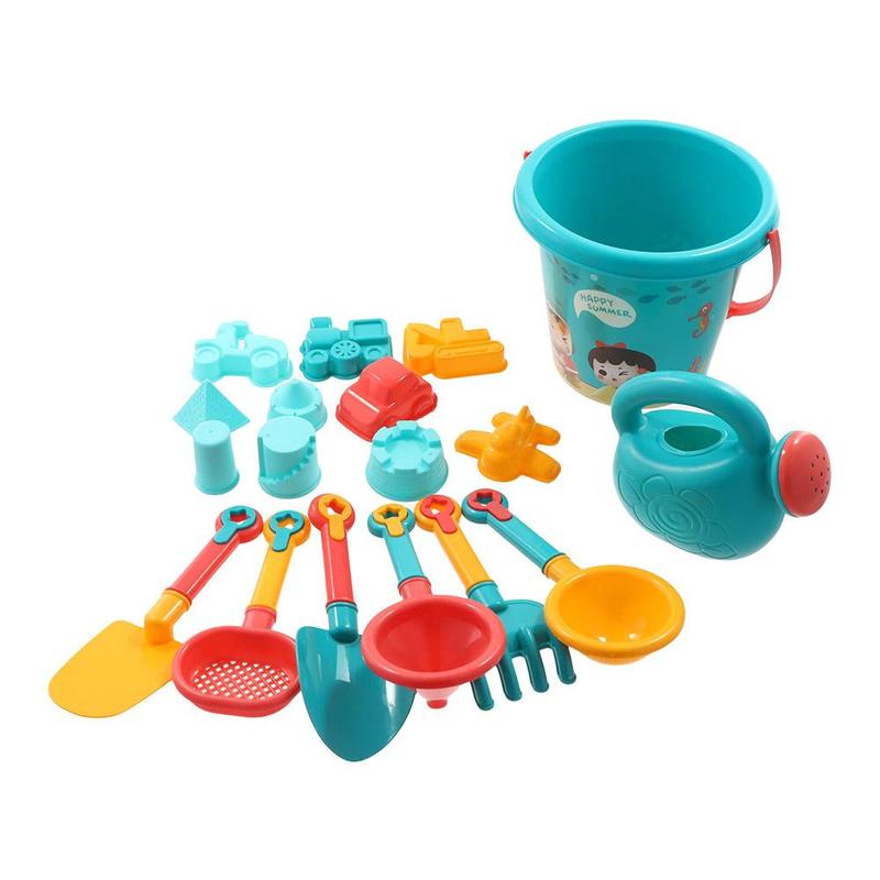 Product Introduction of 18Pcs/Set Travel Beach Toys Kids Beach Toys Set With Sand Rake Watering Can Bucket Shovels Rakes Models Play Tools 35