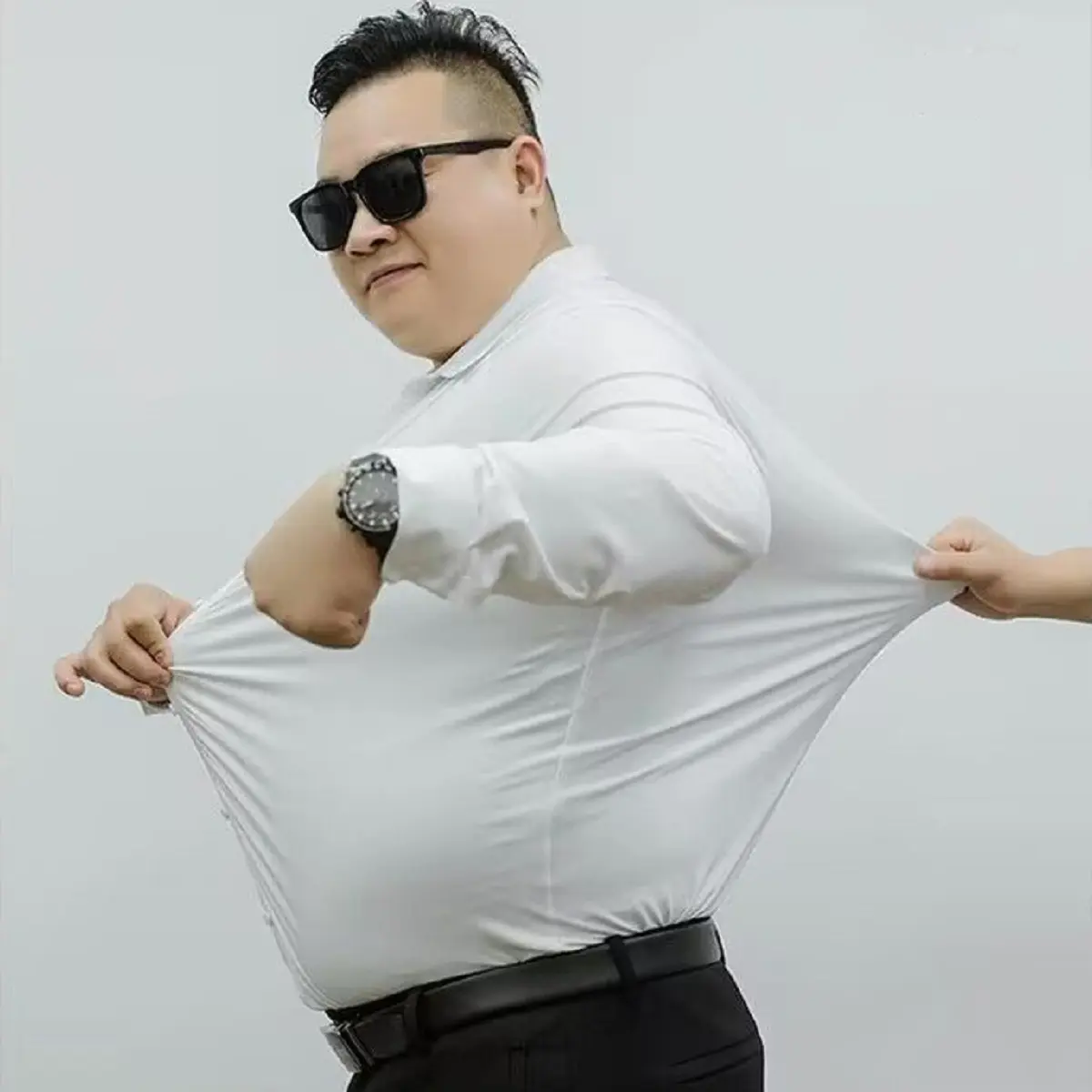 M-8XL Fat Man Plus Size Long Sleeve Elastic Shirt Men Basic Simple Plain Shirt Causal Business Bottoming Work Shirt