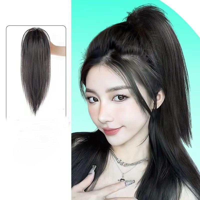 Tóc Giả Mới, Kẹp Tóc Giả Nửa Buộc Cao Cho Đuôi Ngựa, Tóc Dài, Đầu Ao Gà Đài Phun Nước, Tóc Đuôi Ngựa Cô Gái Nóng Bỏng, Tóc Thẳng Dài, Tự Nhiên, Vừa Vặn,