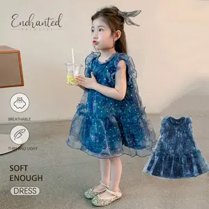 [Enchanted Princess]  2-11 tahun Gaun Putri Musim Panas Anak Perempuan, Gaya Baru 2025, Gaun Bayi dengan Lengan Terbang, Gaun Jaring Musim Panas yang Stylish dress  tutu baju  ulang  tahun  anak  perempuan