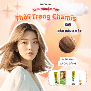 Kem nhuộm tóc Nâu Bánh Mật A6 Dịu Dàng TOPCHARM 30 màu, lên màu nhanh chuẩn sắc, dưỡng tóc bóng mềm (kèm oxy, bao tay, lược) Nhuộm Tóc Đổi Màu Tóc Nữ