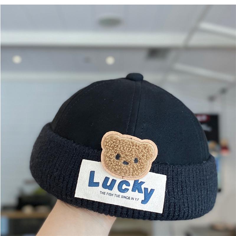 Product Introduction of 1-4Y Windproof Suede Kids Landlord Hat Korean Bear Baby Knit Brimless Cap Children Melon Caps Autumn Winter Warm Docker Hats 9