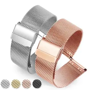 Milan Stainless Steel Mesh Watch Band 20 mm, tali jam tangan rilis cepat untuk pria dan wanita