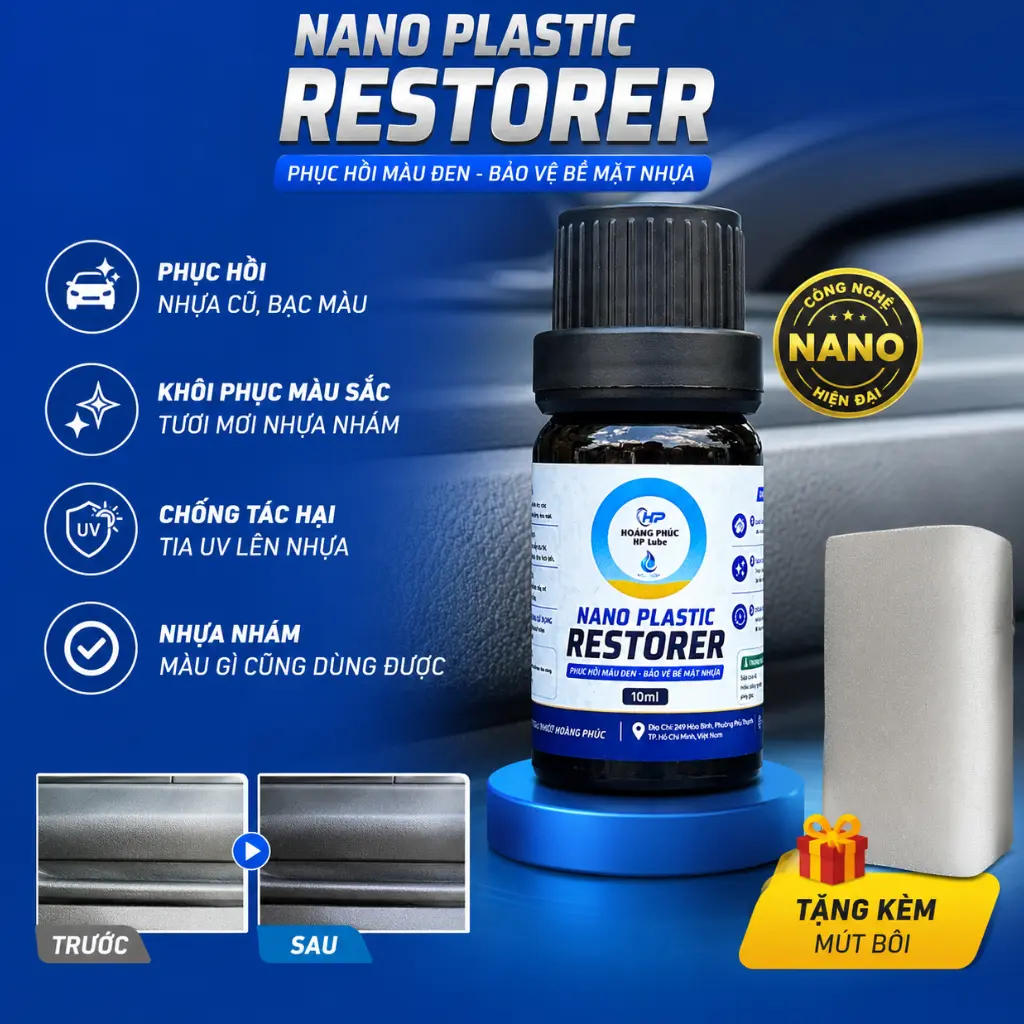 [Tặng mút] Chai phục hồi nhựa nhám NANO PLASTIC RESTORER remover 10ml làm đen nhựa nhám