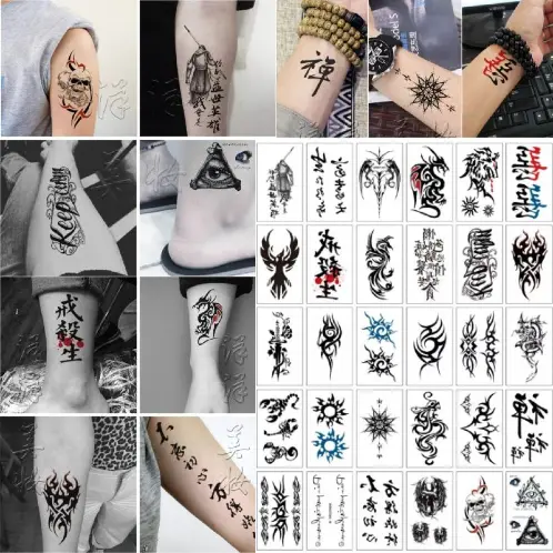 30 Pcs Grosir Termurah Tato Tulisan Jepang Aesthetic KODE O - Tatto Temporer motif kecil, Tato temporary Stiker Tato Halal Naga Tengkorak iluminati kalajengking