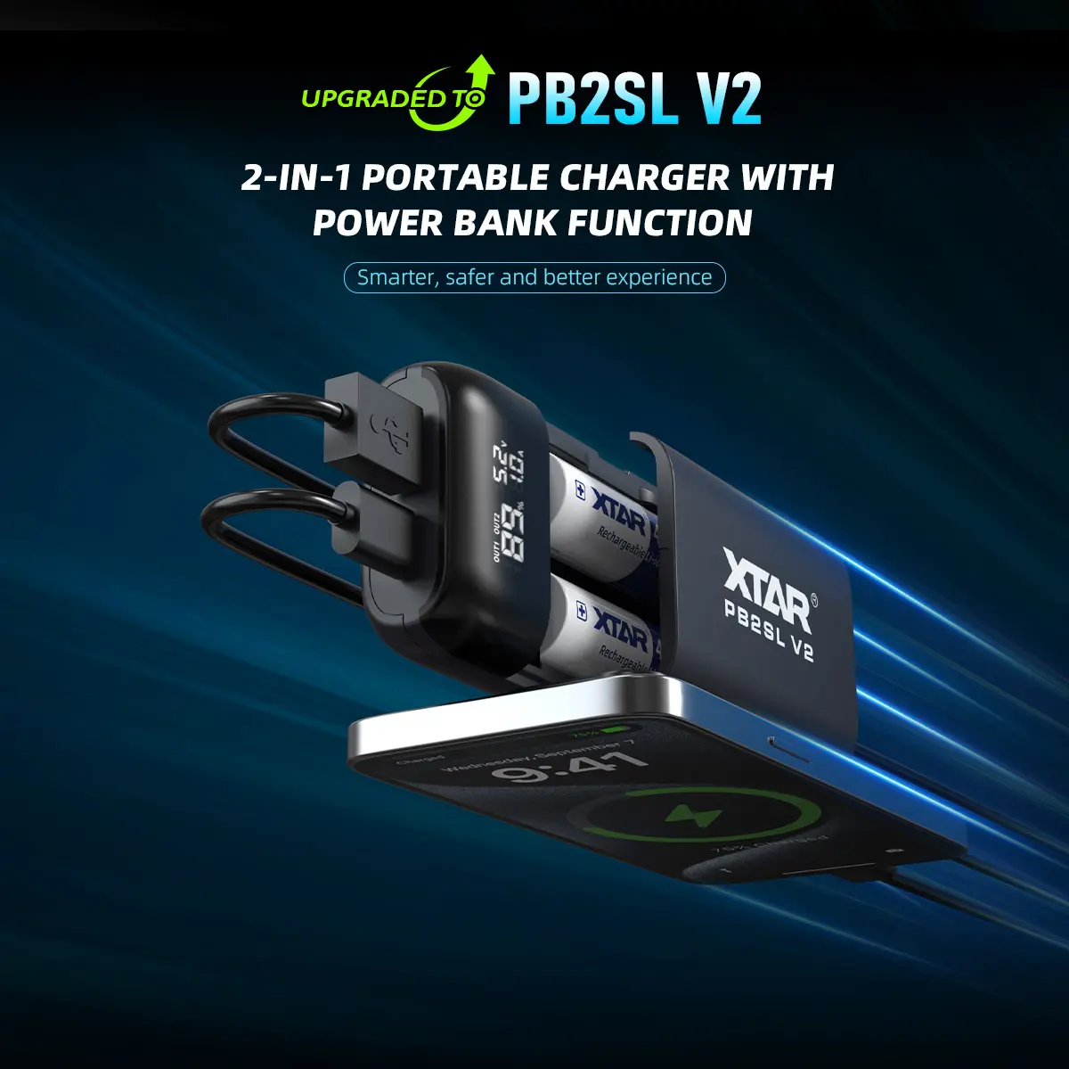 XTAR Charger Baterai 2 Slot 18650 21700 Li-Ion Power Bank LCD Display - PB2SL V2