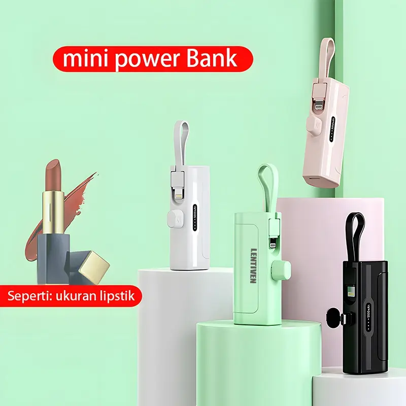 Powerbank HEYCUTE Levantenpawer 5000mAh Mini Fast Charging Support Lightning dan Type C Baterai Ponsel 7