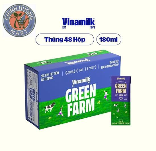 Thùng 48 Hộp 110ml-180ml Vinamilk-Sữa Tươi Tiệt Trùng Green Farm Trang Trại Sinh Thái Vị Rất Ít Đường