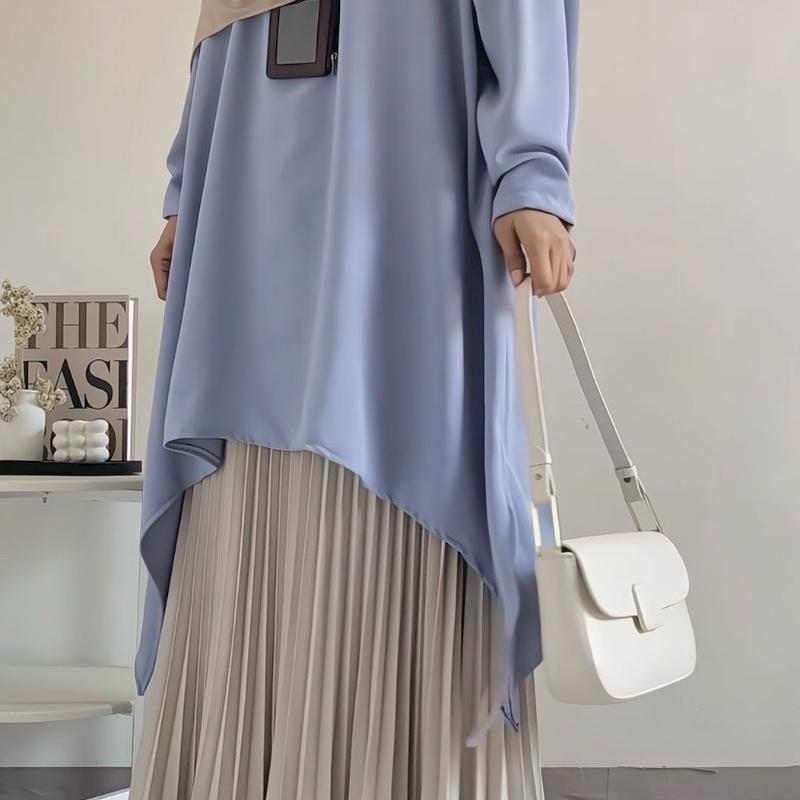 Haura Tunik By Safalunaku Midi Dress Simple Elegant Malaysian Look Crinkle Premium Muslim Wanita Gamis Airflow Atasan 6