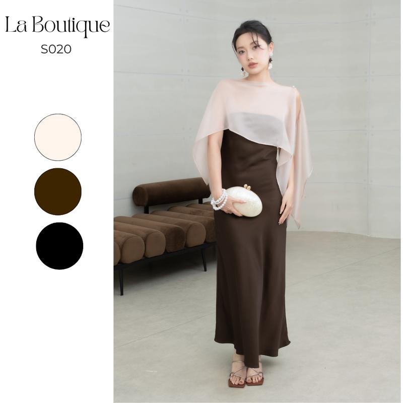 Set Đầm Lụa Ống Và Áo Choàng Nút Ngọc La Boutique- S020-2511LAT