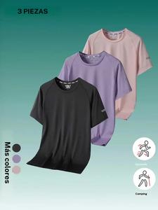 Conjunto de 3 piezas para mujer, ideal para actividades al aire libre, camiseta de entrenamiento ligera y transpirable de manga corta, de secado rápido, ropa casual de verano