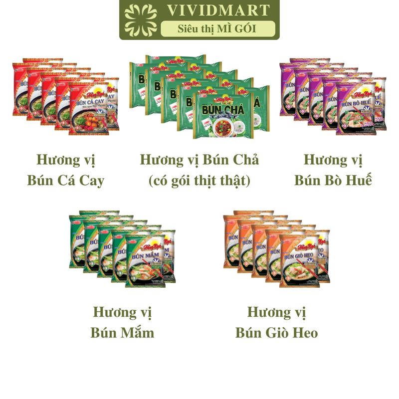 [SET 10 GÓI] - ACECOOK - Bún Hằng Nga 5 vị: Bún bò huế, Bún giò heo, Bún mắm, Bún cá cay, Bún chả, Bún ăn liền (72-75g/gói)