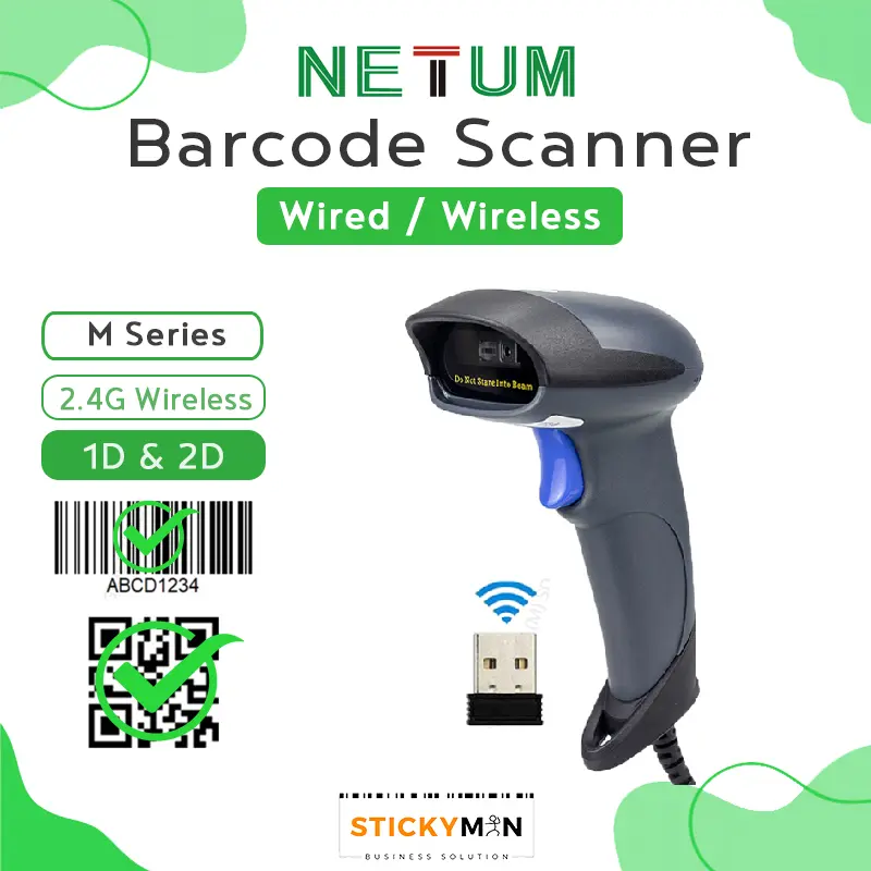 【M Series】NETUM Barcode Scanner Wireless 1D 2D QR Code Scanner  USB 2.4G Wireless USB Dongle Long Range
