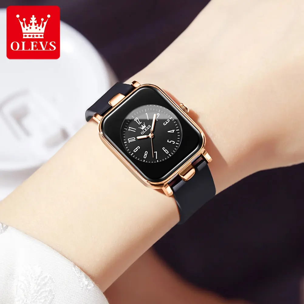 OLEVS #9961 Original Brand New Arrival Stylish Women Fashion Casual Sports Quartz Watch Elegant Small Square watch for women High Quality Silicone Strap multi-color Choice for Girls Students Wristwatches