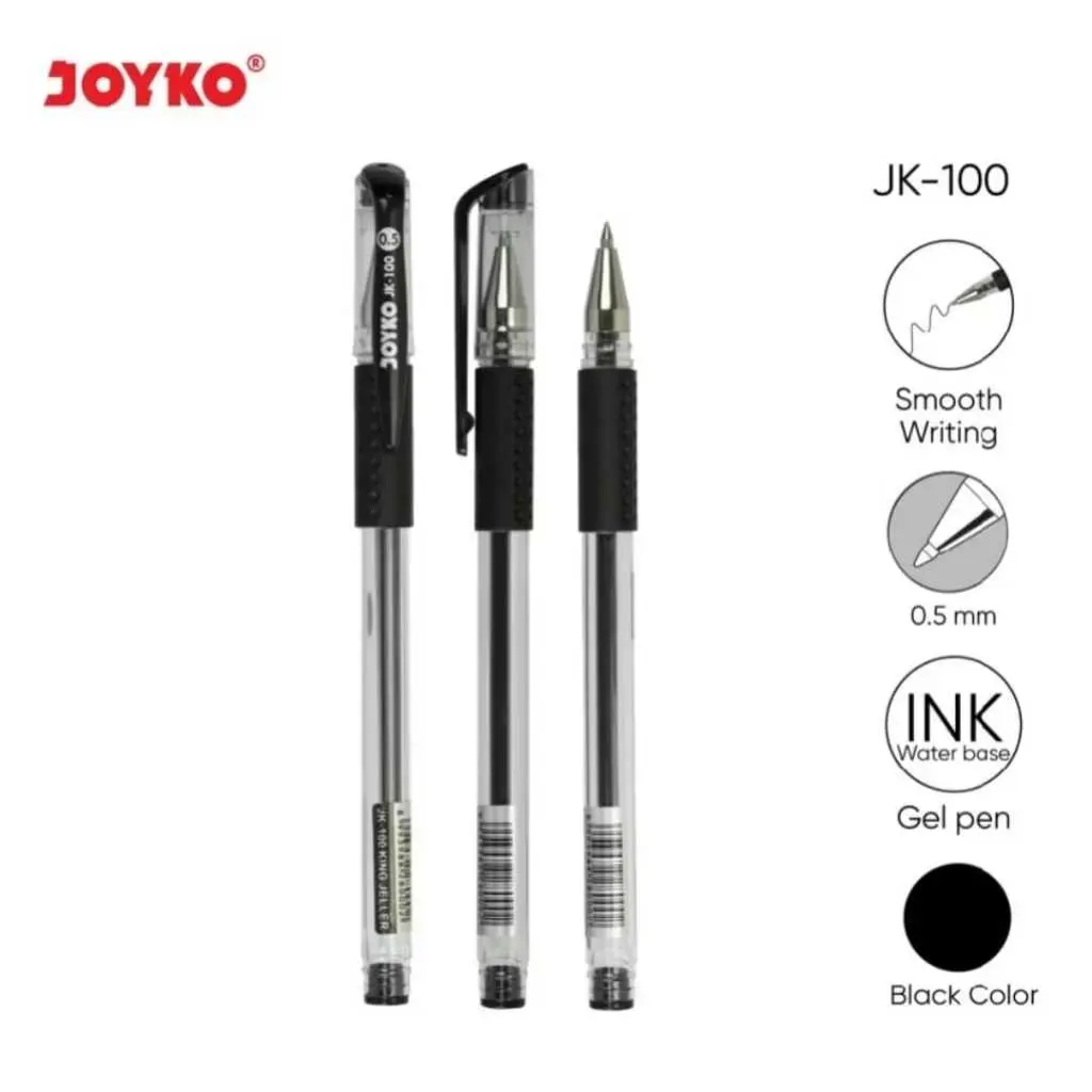 Joyko Pulpen Gel JK-100 Isi 1 Pcs Warna Hitam 0.5mm