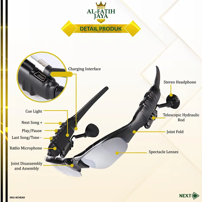 Kacamata Hitam Headset Bluetooth MP3 Wireless Sunglasses Earphone Sterreo Wireless Kaca Mata Olah Raga 2