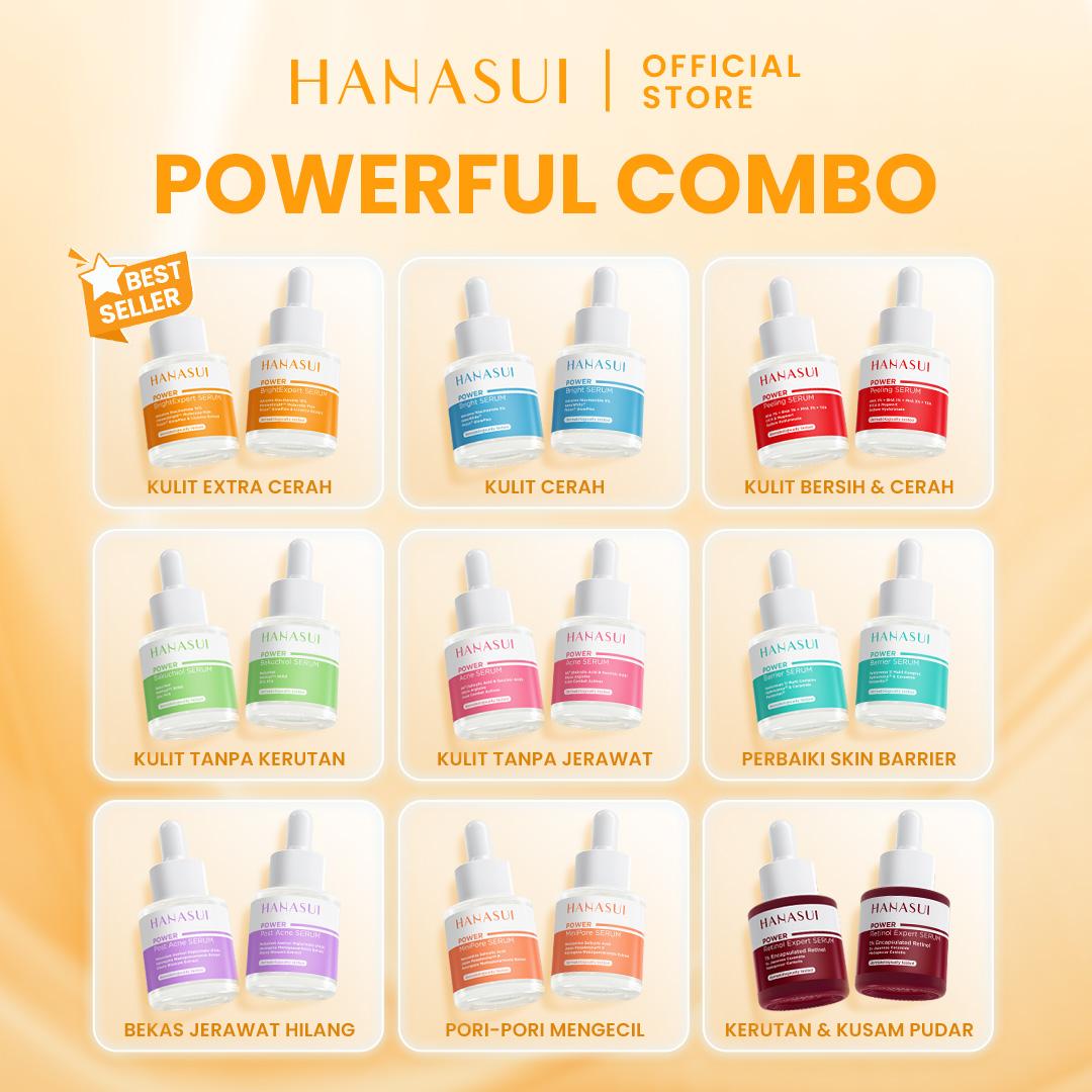 (REAL 10% NIACINAMIDE) Twinpack HANASUI Power Serum - Cerah, Glowing dan Cegah Kerutan (Retinol Expert, Bright Expert, Peeling, Acne, Post Acne, Minipore, Bakuchiol, Bright, & Barrier) No Alcohol & Perfume