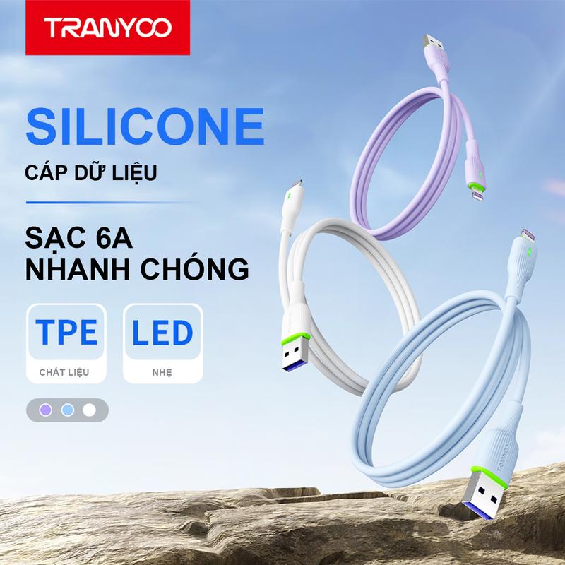 [TRANYOO] Dây Cáp Sạc Nhanh TRANYOO T-X22 6A Dài 1M Màu Pastel Cho iPhone, android Tích Hợp Đèn LED Chất Liệu Silicon Siêu Mềm, Chống Bụi Và Bền, Không Thắt Nút Sạc Điện Thoại không bảo hành có caps a c sieu ben