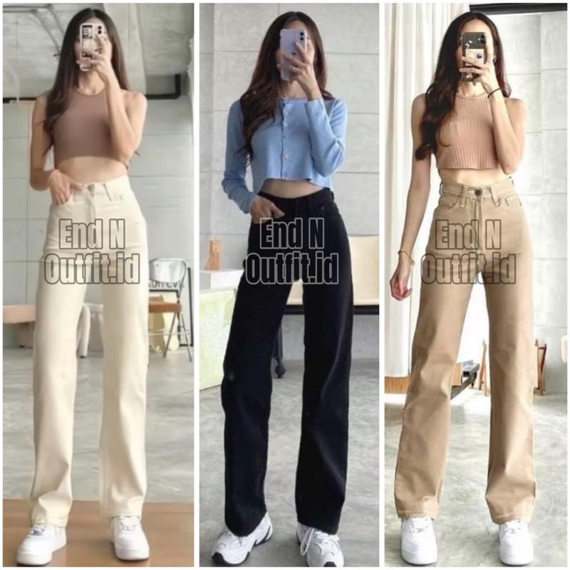 Highwaist Kulot Loose Jeans Wanita Panjang Polos-Size 27-42 muat sampai BB 100 Kg Celana Cewek Cutbray 1