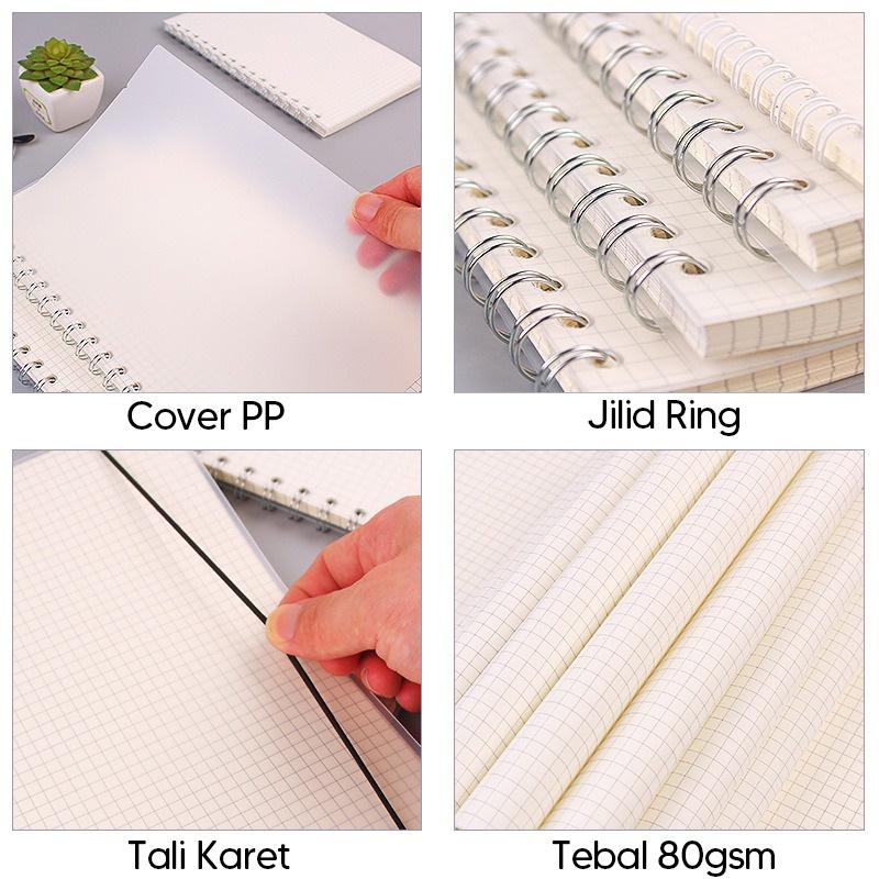A6 A5 B5 A4 Grid/Line/Blank Spiral Notebook Transparant 80 Lembar Note Book Buku Tulis Jurnal 4