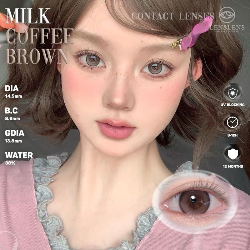 Lens Mắt Kính Áp Tròng Nâu Cà Phê Kem sưɑ~ Giãn To Tự Nhiên Milk Coffee Brown 14.5mm