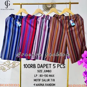 PAKET 100RIBU DAPAT 5 PCS Celana Kulot Jumbo Pendek 7/8 Waffle Crepe Salur Kotak Random//Kulot Salur Pendek 7per8 Wanita Jumbo