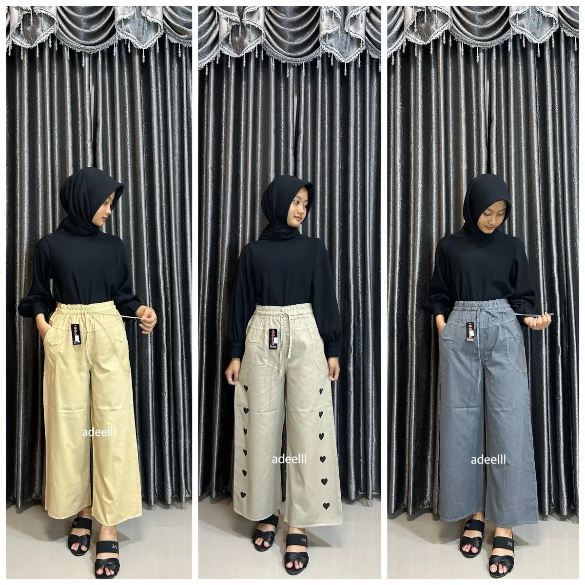 NEW CELANA 100 DAPAT 3pcs, CELANA WANITA WARNA ABU MOCCA DAN COKSU, CELANA KULOT, CELANA SEMI JEANS Cewek Panjang Nyaman Melar Santai