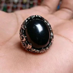 Cincin Batu Badar Besi Hitam Nempel Magnet Ring Ukir Cakar Model Klasik Desain Elegan