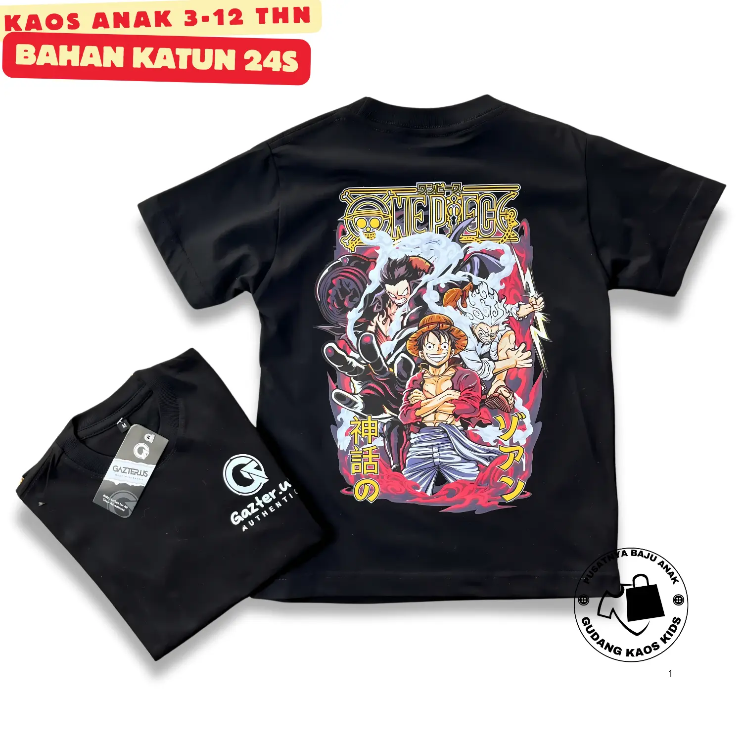 Kaos Anak Distro Luffy One Piece Cowok Combed 24s Tebal Dan Lembut Usia 4th-12th Fashion
