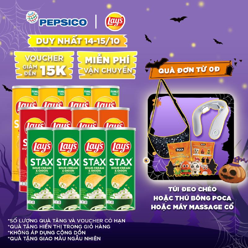Combo 12 Snack Lay's Stax 100gr (4 Tự nhiên, 2 Mực sốt cay, 2 Tôm Hùm nướng ngũ vị, 4 Kem chua hành)