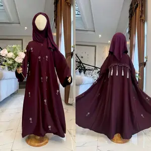 Khansa Abaya Anak Tasel 3-15 Tahun Terbaru Abaya Swarosky Lebaran Bahan Jetblack dengan Detail Bordir dan Tassel Elegan