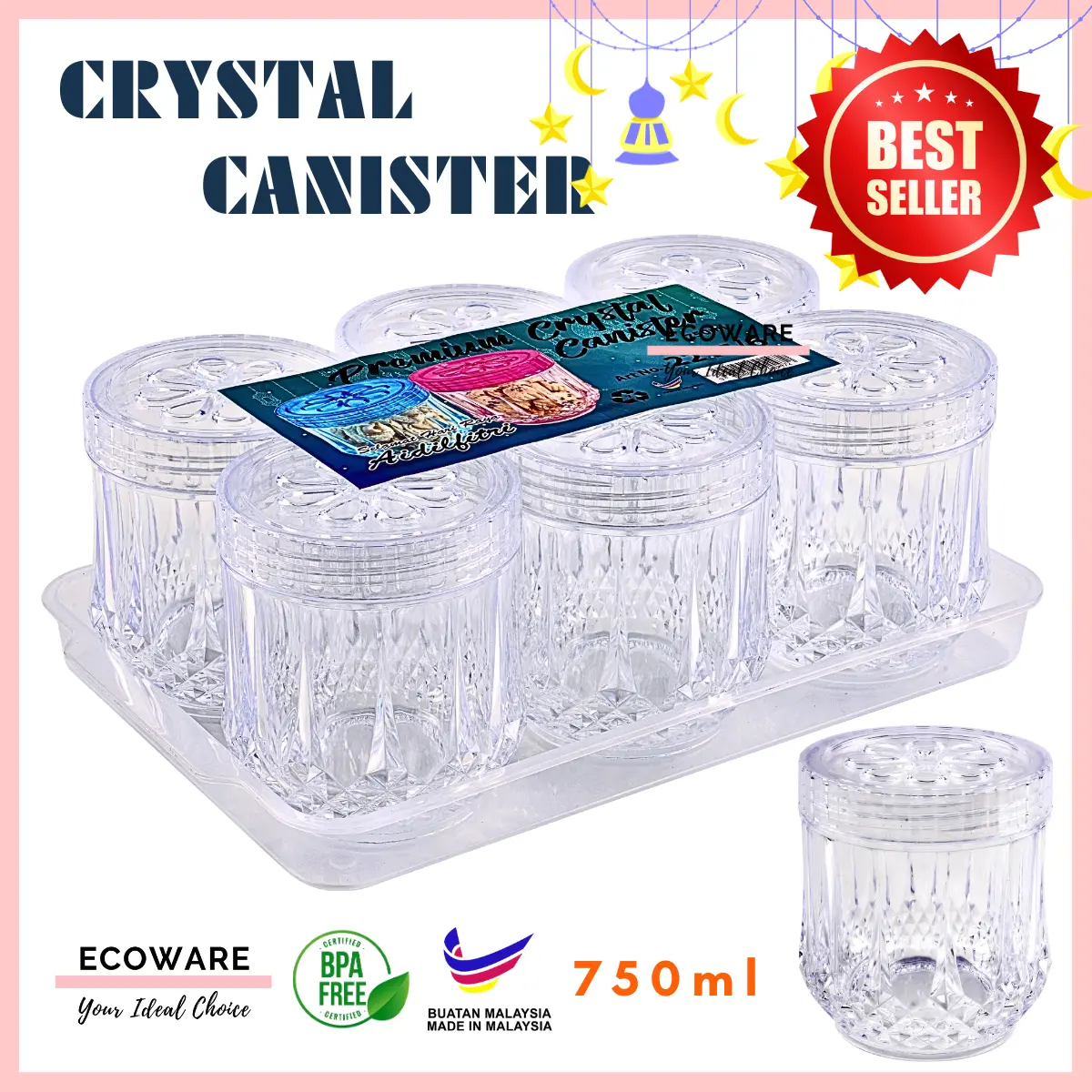 BakeWithLove 6pcs Crystal Bekas Kuih Raya Set / Cookies Container Set / Bekas Kuih Raya / Balang Kuih Raya Set