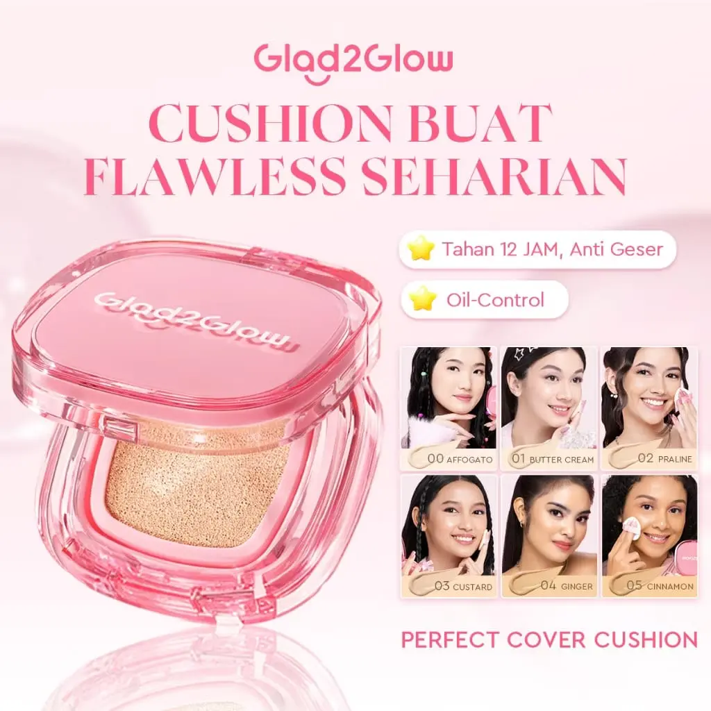 【Hot】Glad2Glow Perfect cover cushion dengan kandungan skincare mencegah kekusaman dan kulit kering sepanjang hari G2G Concealer Foundation Wajah Extract Mencerahkan Lasting Compact
