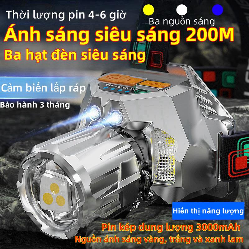 Đèn Pin Đội Đầu Siêu Sáng 18650*2 Pin Dung Lượng Lớn 3600mAh Chống Thấm Nước