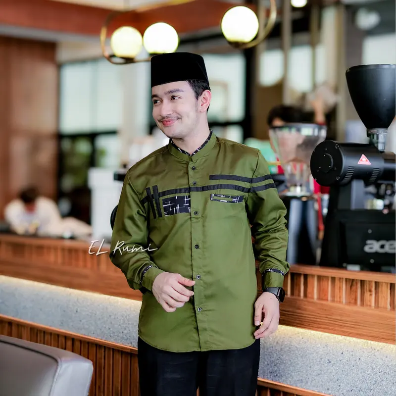 Baju koko Atasan Muslim Pria Dewasa Elrumi Motif Hashtag Batik Lengan Panjang 6
