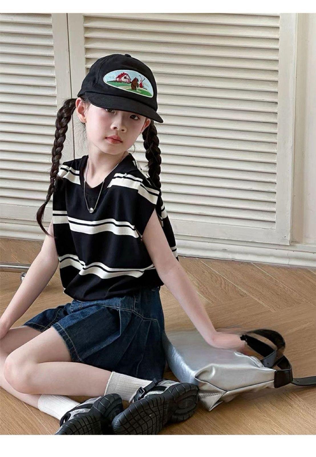 [KIDSFASHIONKOLESI] 3025 Setelan Blakely Blaster With Denim Pleat Skirt Sleeveless Anak Perempuan