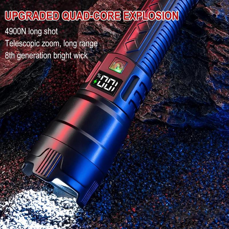 Product Introduction of Lampu Suluh LED, Boleh Zum, Jenis-C Boleh Dicas Semula, Obor Sangat Terang, Paparan Kuasa Digital, Sesuai untuk Perkhemahan dan Kembara Luar, Lampu Suluh 19