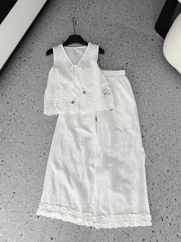 Sét Đồ Nữ Sang Chảnh Mùa Hè Áo Sát Nách Nữ Bộ Ren Nữ Thô Boi Quần Ống Rộng, Bộ Quần Ống Suông Áo Ba Lỗ Nữ Croptop S523