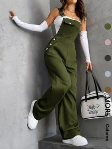 Mameluco liso con bolsillos para mujer, cómodo y casual para uso diario, ropa de damas para todas las estaciones