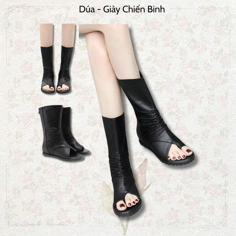  KAILI Giày Boot Xỏ Ngón Kaili Cổ Cao Đế Độn 3.5 Phân B16 Bốt Xỏ Ngón Boot Nữ Boot Da Boot Cổ Cao Shoes Ong 