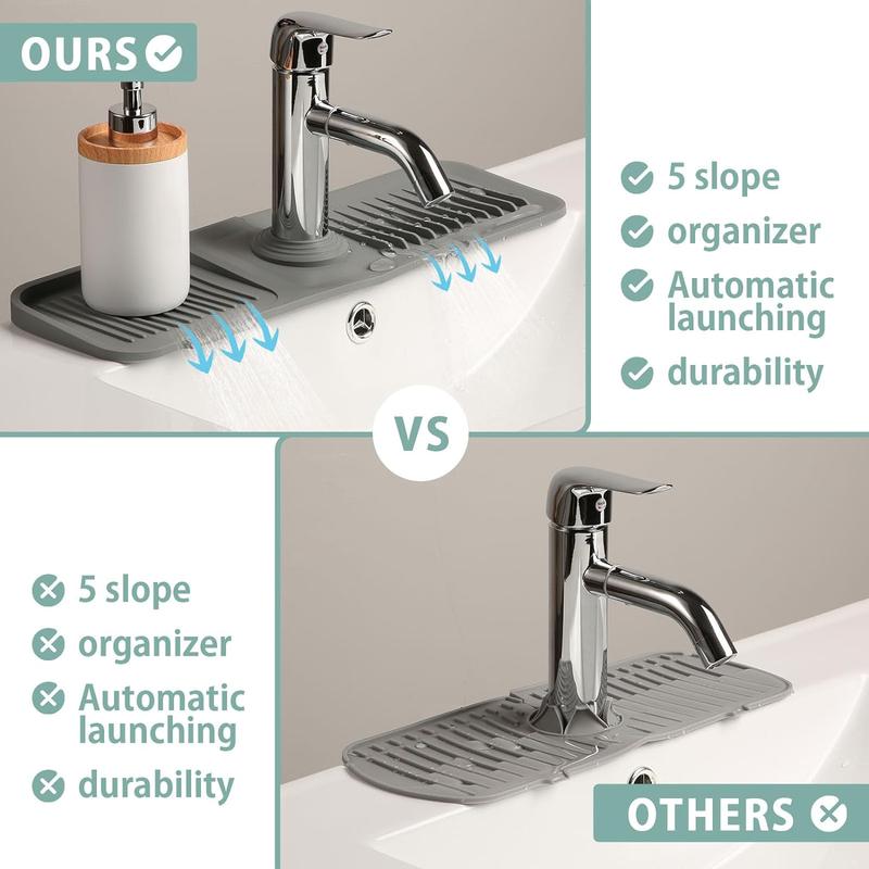 Product Introduction of 1PC Silicone Draining Mat for Kitchen Sink, Silicone Sink Faucet Mat Splash Guard Kitchen Splash Guard for Sink, Faucet Absorbent Sink Protectors Mat Kitchen Faucet Mat 3