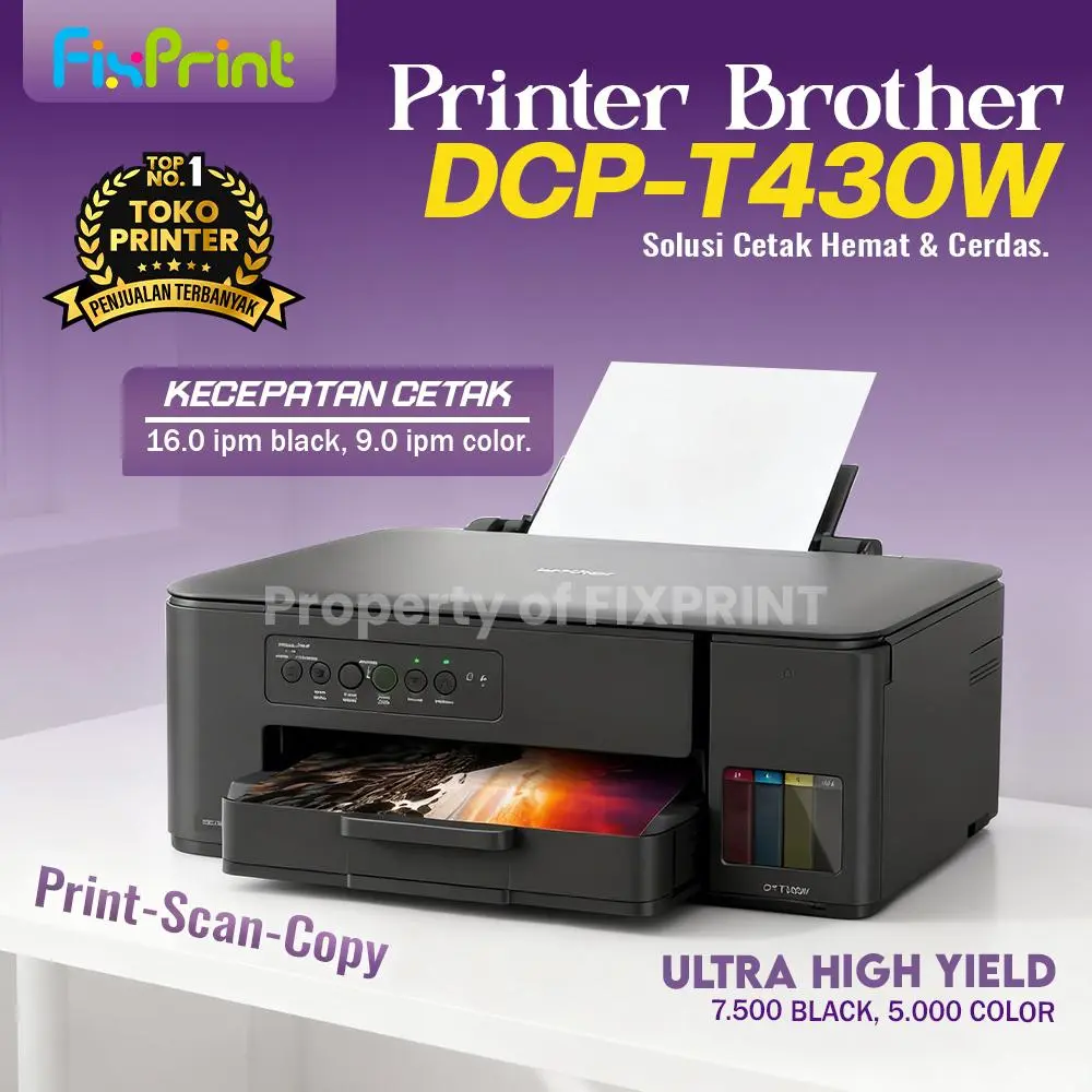 Printer Brother DCP-T430W Wireless (Print-Scan-Copy) DCP-T426W DCP-T530DW DCP-T230 Refill Tank Wireless All-In-One (Print, Scan, Copy & WiFi) With Tinta CMYK / Printer Laser Brother HL-1201 Monochrome - Pengganti T220 T420W T520W