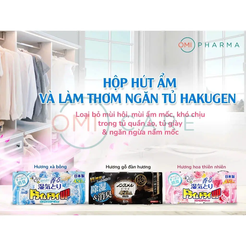 Sét 3 hộp hút ẩm và làm thơm quần áo, tủ nhật bản 420ml-