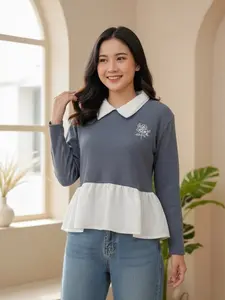 SEVARA - Gemini Top 178 Knitwear Premium model BabyDoll Bunga Bordir Korean Look 4 Warna Cantik