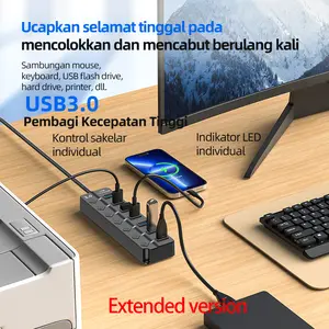 KIVEE USB Hub 3.0 Multiprise USB High Speed Splitter 7 Port 100cm 30cm2.0 Hub Power Adapter with Switch Long Cable For PC Accessories