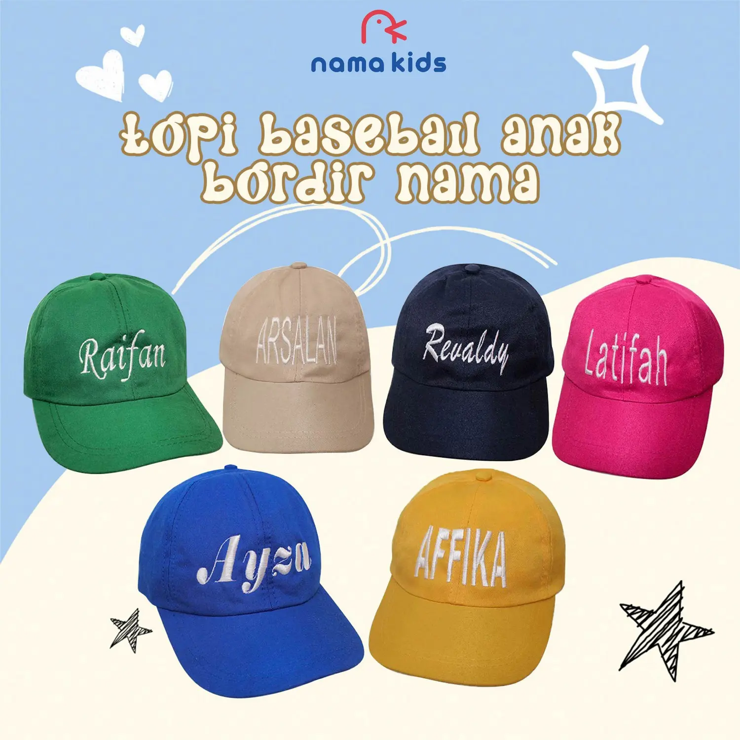TOPI BORDIR NAMA ANAK TOPI CUSTOM NAMA TOPI BORDIR SATUAN TOPI BASEBALL BORDIR NAMA DEWASA TOPI BORDIR LOGO KARAKTER DEWASA Fashion