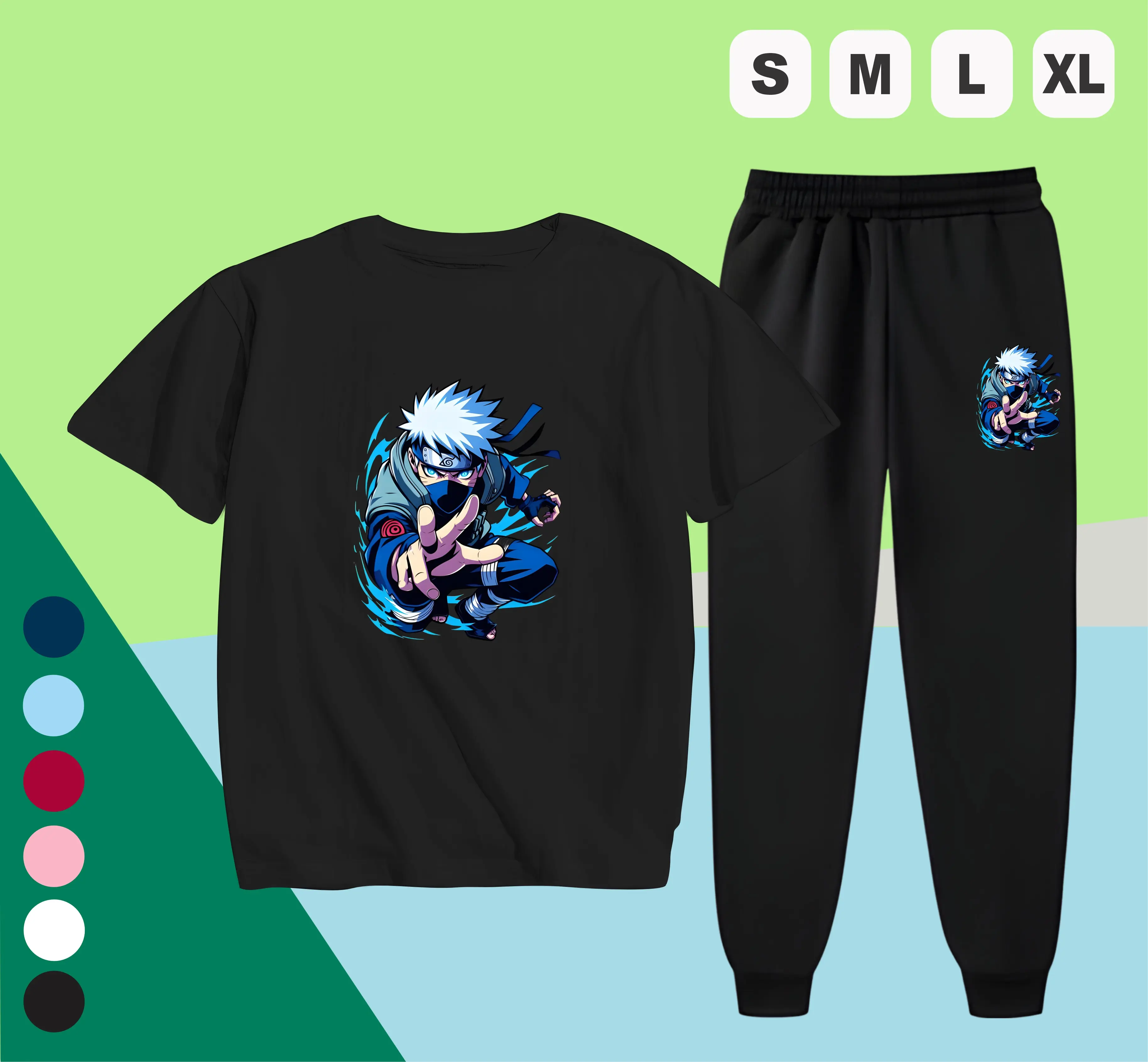 Setelan Kaos Celana Panjang Anak Laki Laki Stelan Set Baju Fashion Anak Perempuan Naruto Kakashi Usia 5 -15 Tahun