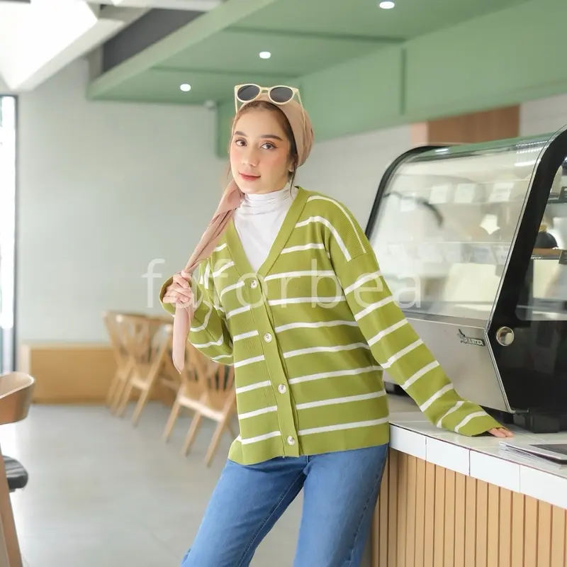 Faforbea Premium Striped Knit Cardigan - Outer Rajut Lembut Motif 7