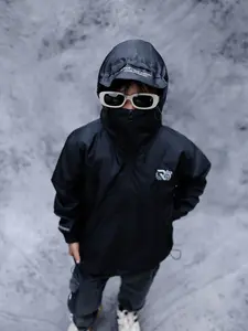 jaket gorpcore waterproof anak rough racoon unisex Bordir Motif Fashion Hoodie  11–13